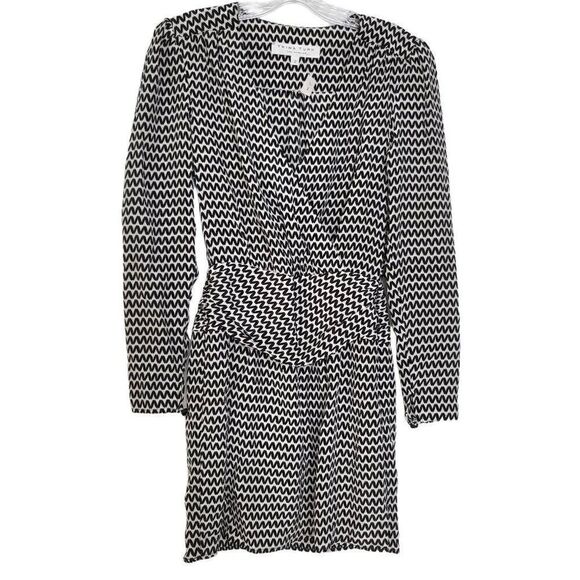 Trina Turk 100% Silk Chevron Print Black/White Long Sleeves Silk Mini Dress Size - Picture 1 of 12